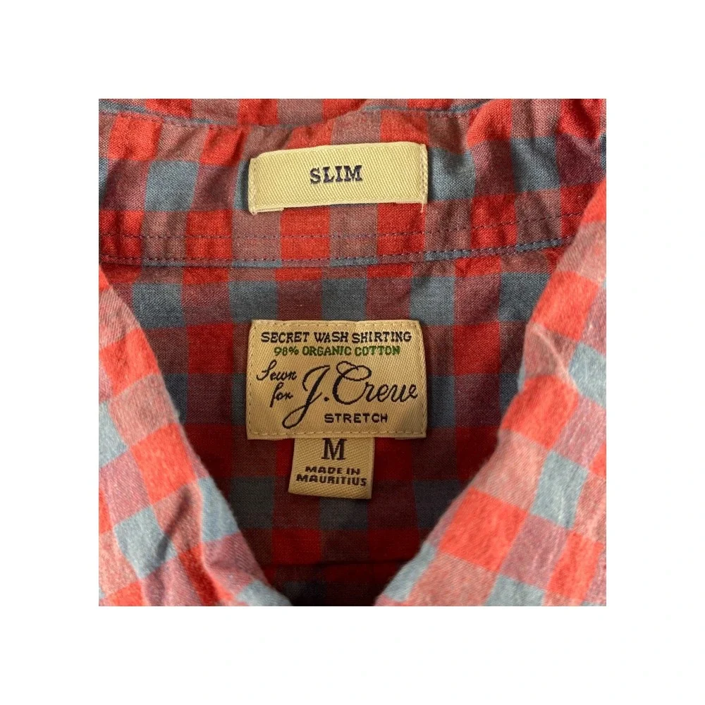 J Crew Slim Fit Organic Cotton‎ Gingham Button Down Shirt Men Size M Red Blue